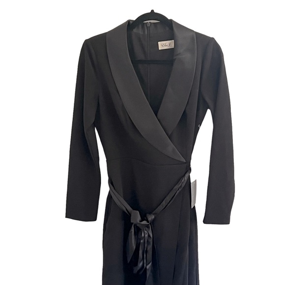 ELIZA J Long Sleeve Black Satin Collar Tuxedo Gown size 4 - Picture 3 of 6